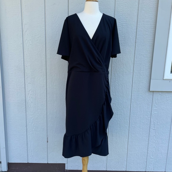 RACHEL Rachel Roy Black Faux Wrap Dress 22W Ruffle Hem - Picture 1 of 5